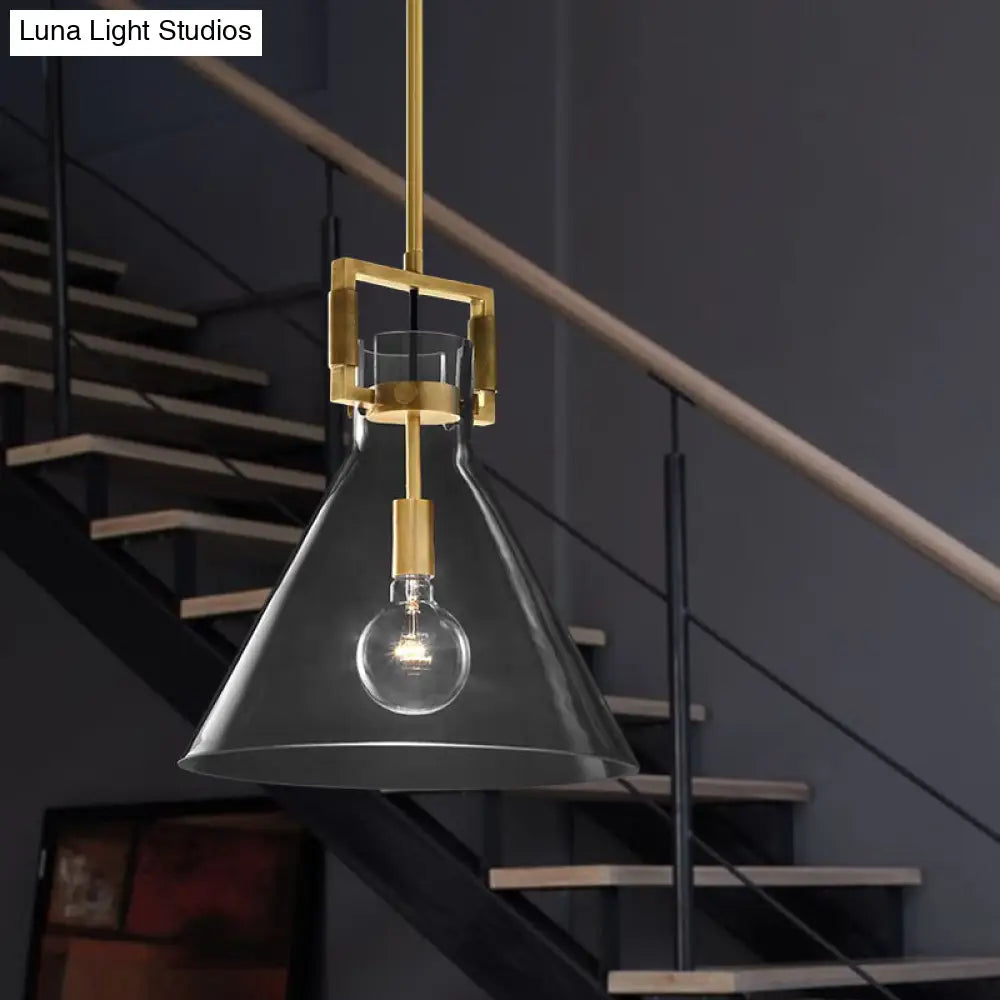 Postmodern Brass Pendant Light With Clear Glass Shade - Dome/Globe/Cone Design 12’/12.5’/14’ Wide