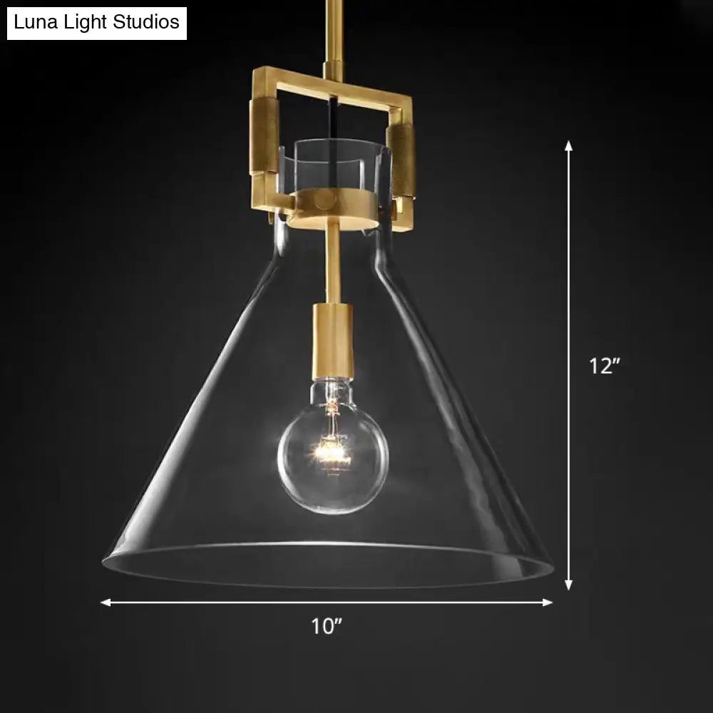 Postmodern Brass Pendant Light With Clear Glass Shade - Dome/Globe/Cone Design 12’/12.5’/14’ Wide