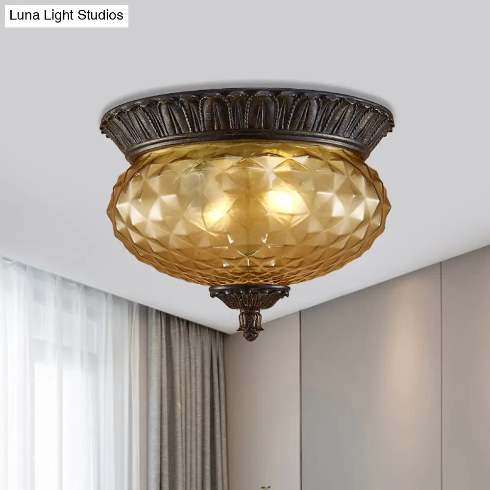 Prismatic Glass Black Flush Mount Lamp With Urn - Shaped And Teardrop Design - 8’/12.5’ Width 2