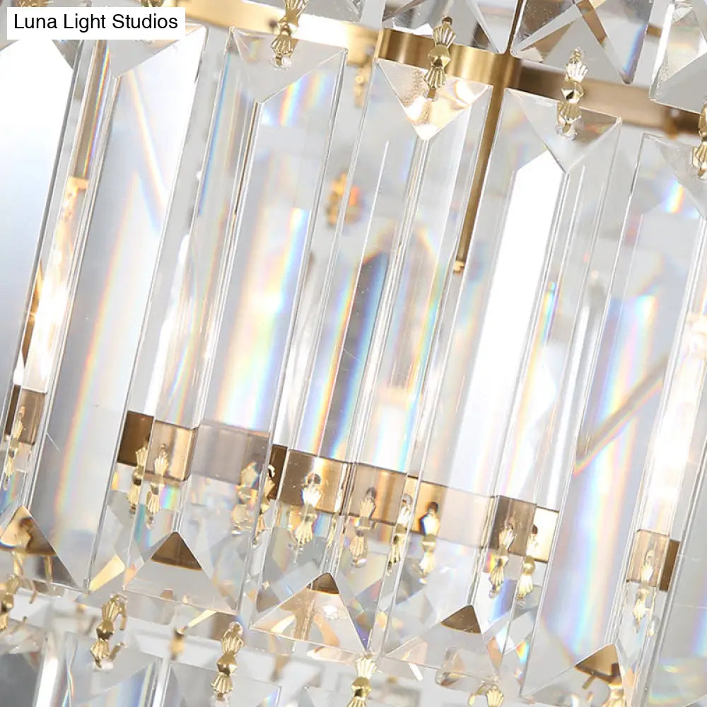 Prismatic Pendant Light: 2 Layer Crystal & Brass Hanging Ceiling Fixture for Living Room Brass