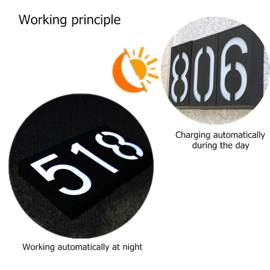 Outdoor Lighting Porch Lights House Number Solar Led Light 6 Led Illumination Doorplate Lamp With