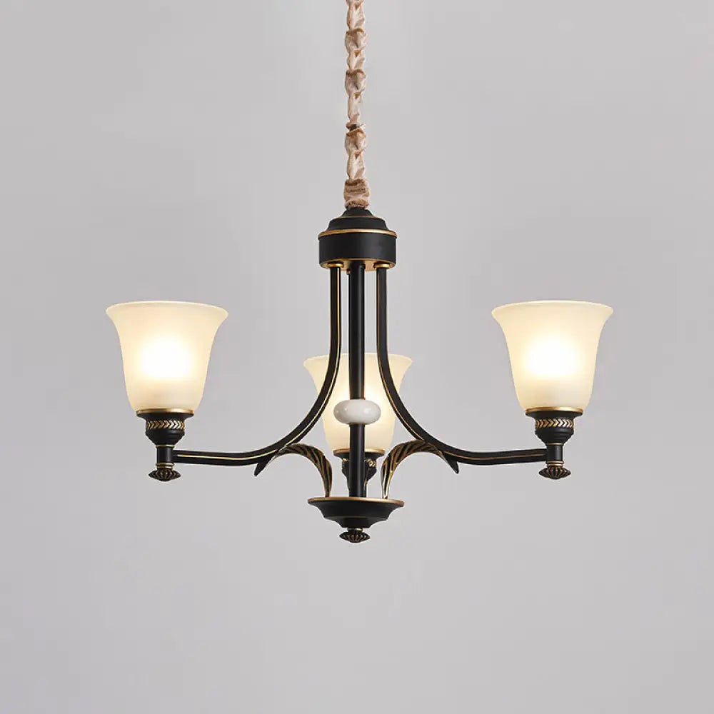Radial Ceiling Chandelier - Black & Gold With Traditional Cream Glass 3/5/6 Heads Living Room