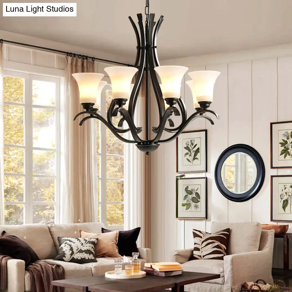 Retro Black Chandelier Pendant Lamp With Cream Glass For Living Room