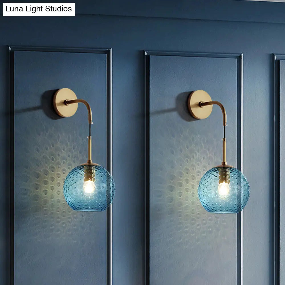 Retro Glass Globe Wall Lamp: Pink/Yellow/Blue With Brass Finish