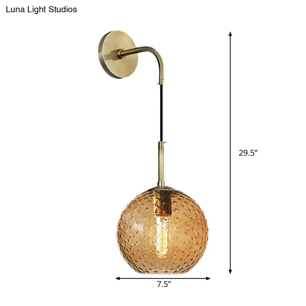 Retro Glass Globe Wall Lamp: Pink/Yellow/Blue With Brass Finish