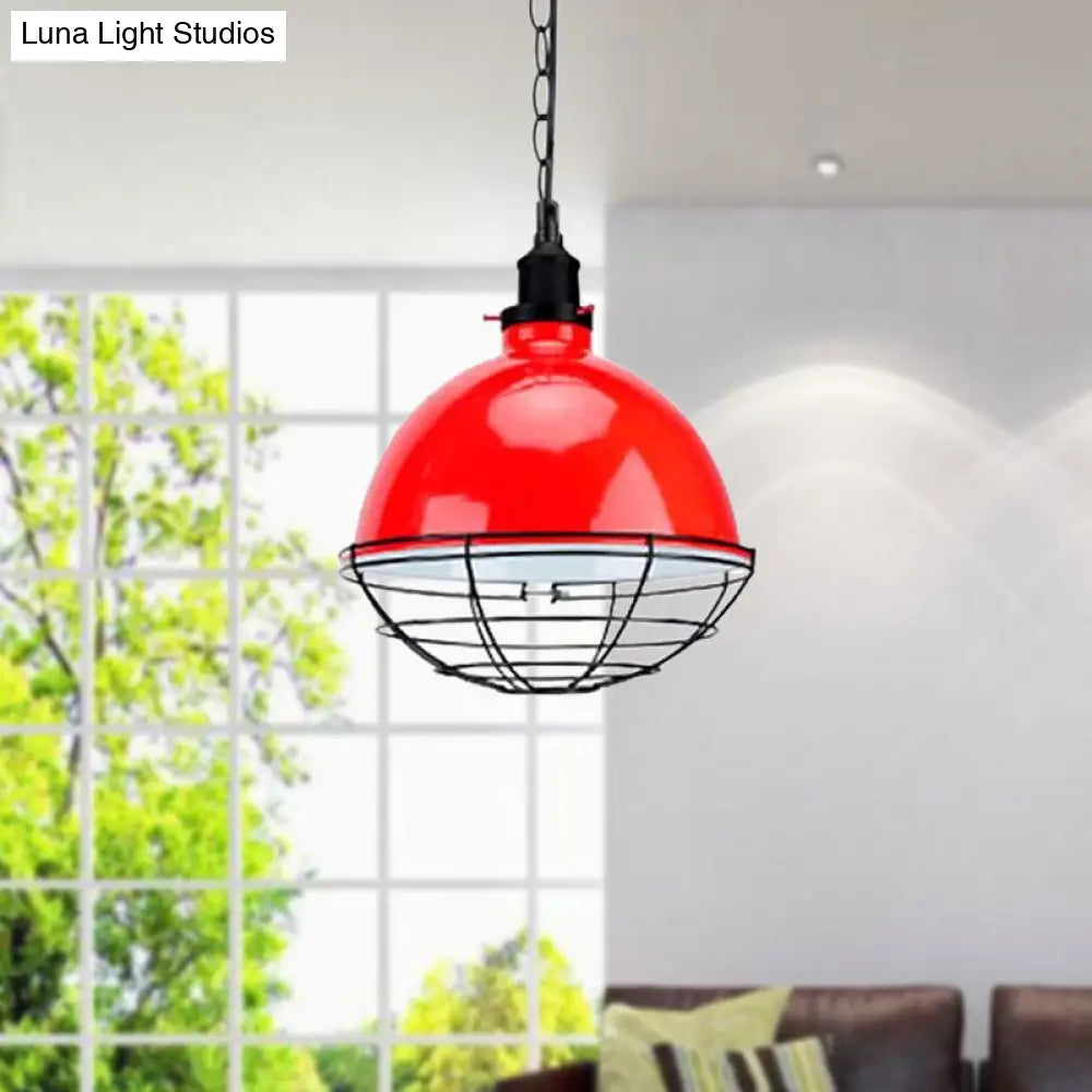 Retro Industrial Metal Pendant Light - Bowl Shade 1 Bulb Black/White/Red Indoor Ceiling With Wire