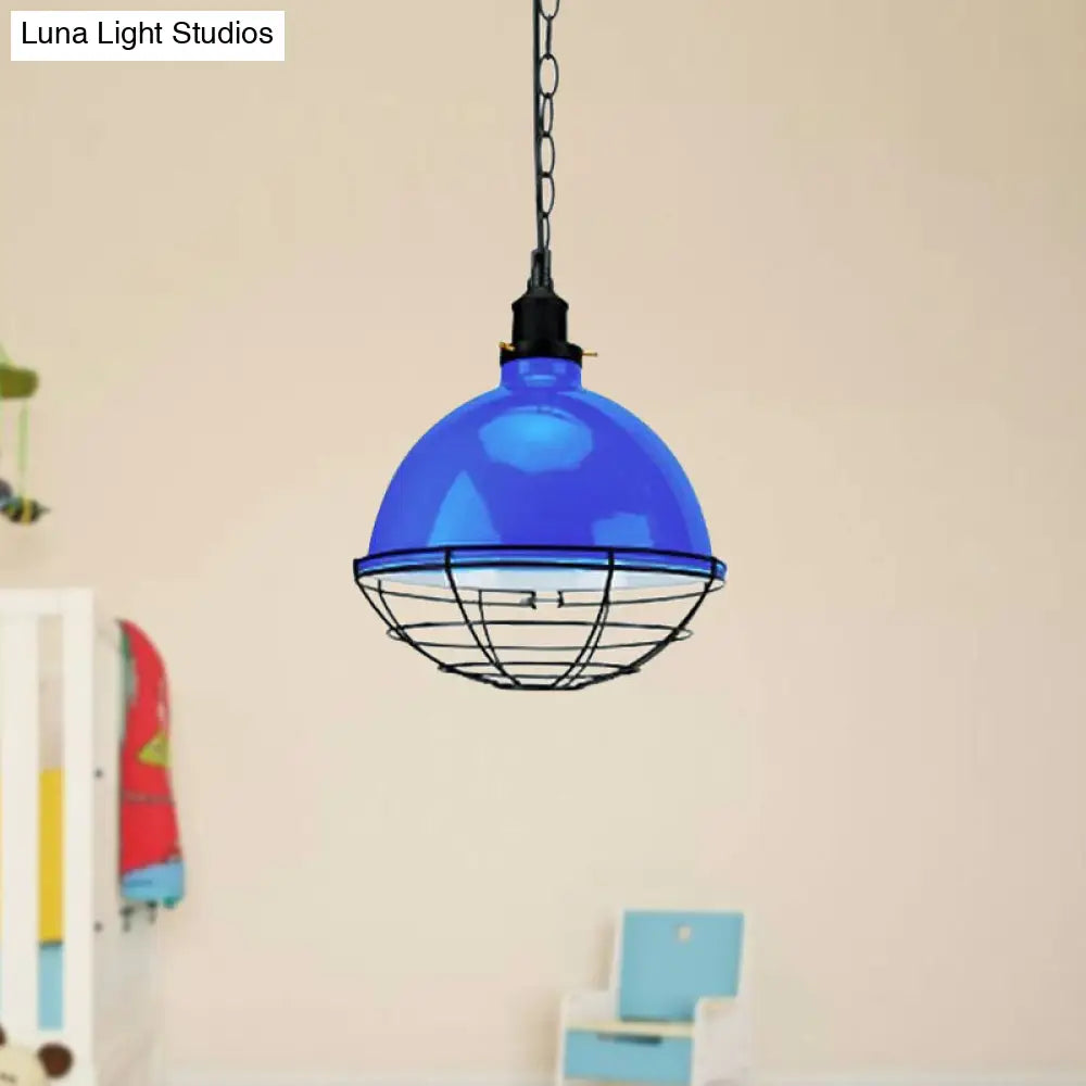 Retro Industrial Metal Pendant Light - Bowl Shade 1 Bulb Black/White/Red Indoor Ceiling With Wire