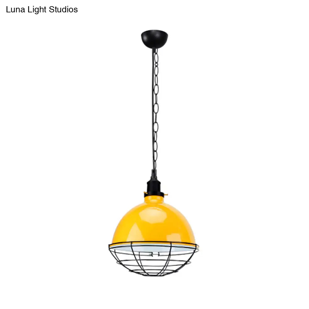 Retro Industrial Metal Pendant Light - Bowl Shade 1 Bulb Black/White/Red Indoor Ceiling With Wire