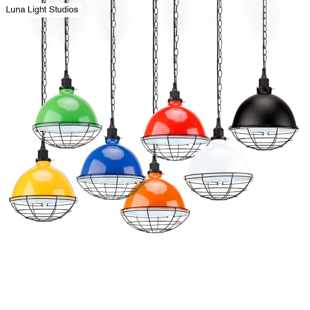 Retro Industrial Metal Pendant Light - Bowl Shade 1 Bulb Black/White/Red Indoor Ceiling With Wire