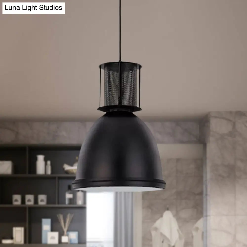 Retro Metallic Black Dome Pendant Light With Mesh Design 7.5’/11’ Width