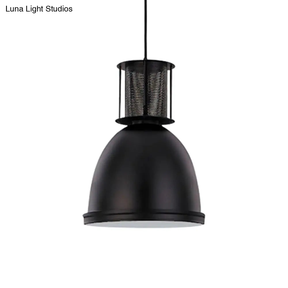 Retro Metallic Black Dome Pendant Light With Mesh Design 7.5’/11’ Width