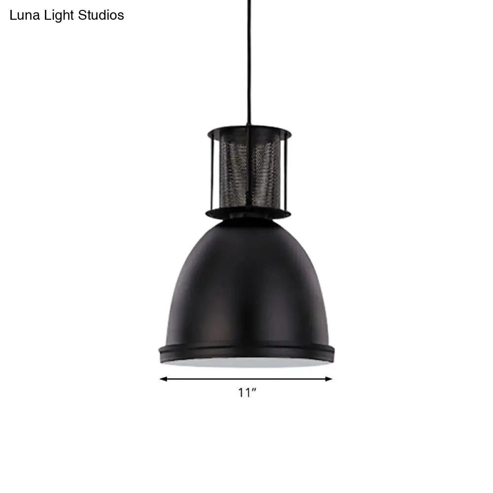 Retro Metallic Black Dome Pendant Light With Mesh Design 7.5’/11’ Width