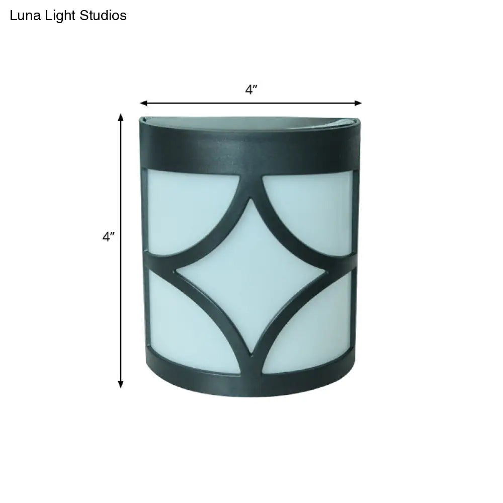 Retro Semi-Cylinder Flush Wall Sconce With Rhombus/Rectangle/Trellis Cage - Black