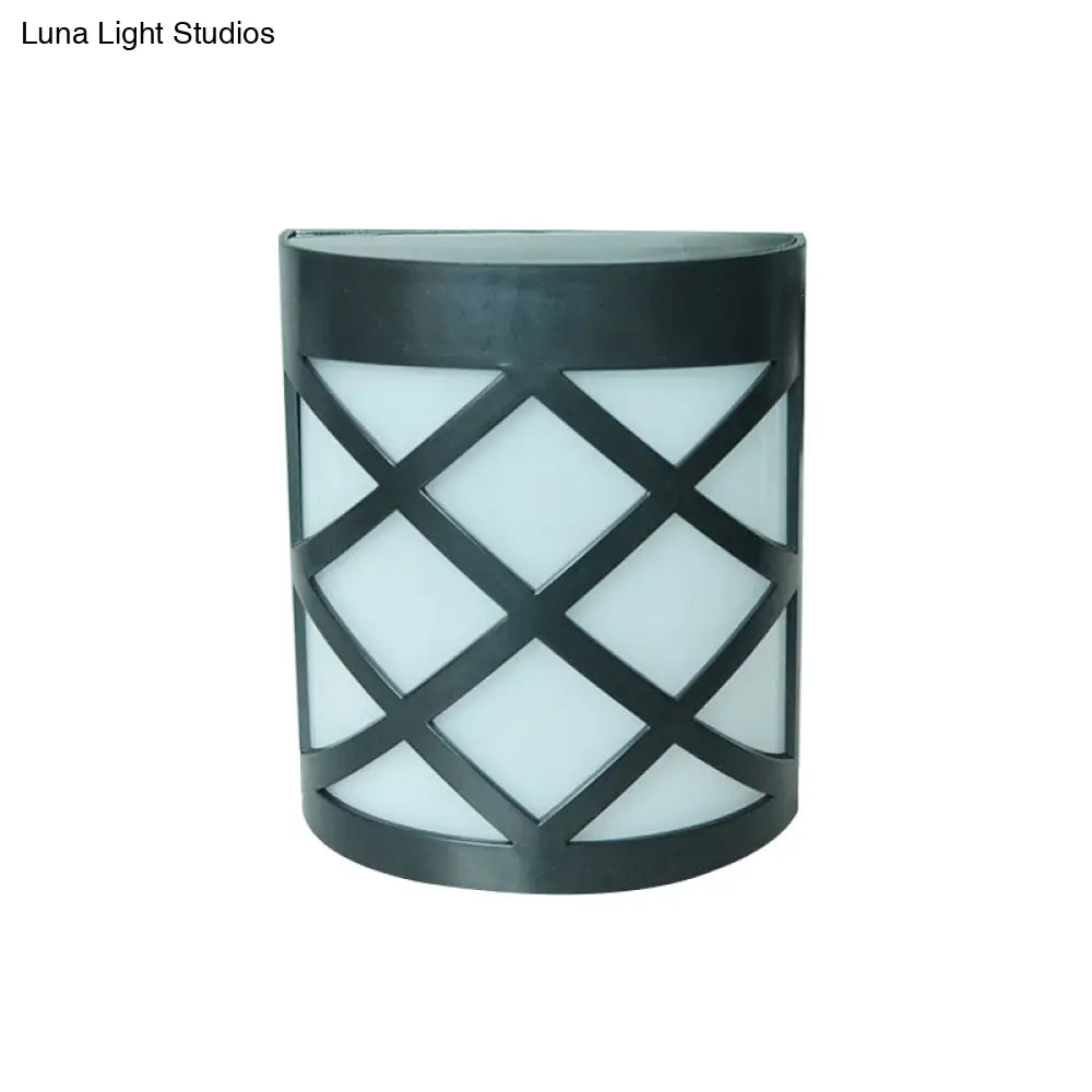 Retro Semi-Cylinder Flush Wall Sconce With Rhombus/Rectangle/Trellis Cage - Black