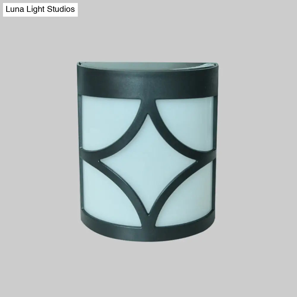 Retro Semi-Cylinder Flush Wall Sconce With Rhombus/Rectangle/Trellis Cage - Black