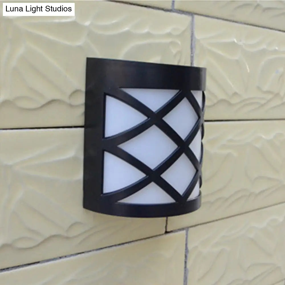 Retro Semi-Cylinder Flush Wall Sconce With Rhombus/Rectangle/Trellis Cage - Black