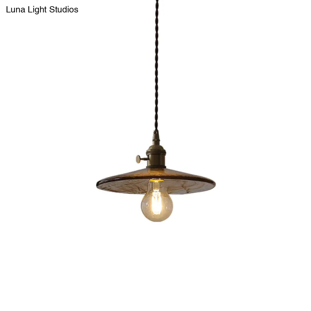 Retro Style Amber Glass Flared Pendant Ceiling Light For Restaurants (1 Head)