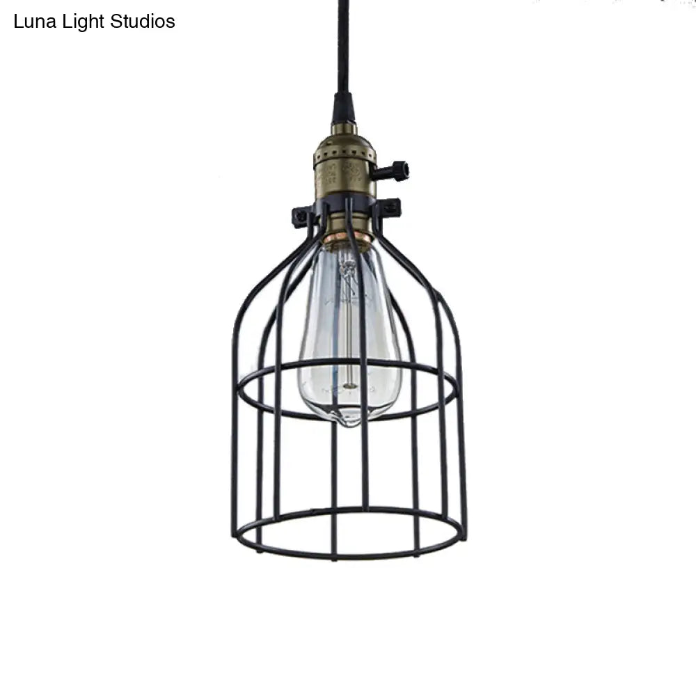 Retro Style Birdcage Pendant Lamp With Black Shade - Perfect For Coffee Shop