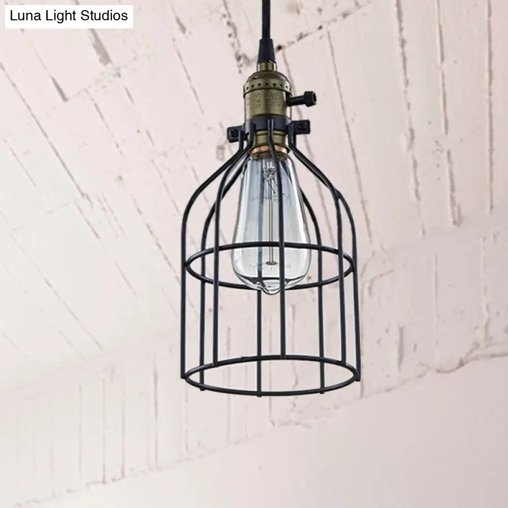 Retro Style Birdcage Pendant Lamp With Black Shade - Perfect For Coffee Shop