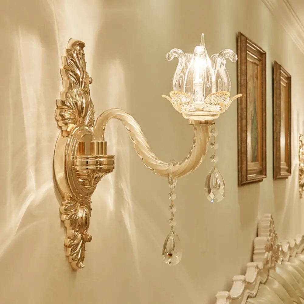 Retro Style Glass Gold Wall Light: Half-Opened Bud Design Mounted Lamp