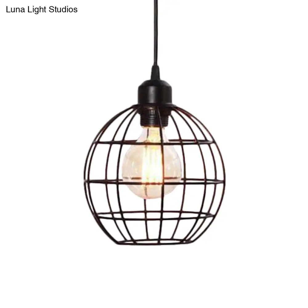 Retro Style Globe 1-Head Metal Ceiling Lamp With Wire Frame | Black/Copper