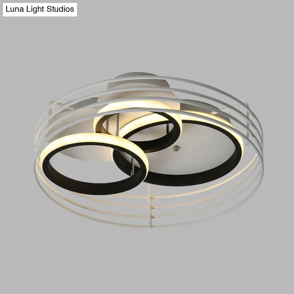 Rings Bedroom Flushmount Acrylic Led Flush Lamp - Contemporary Design Metal Cage Black/White