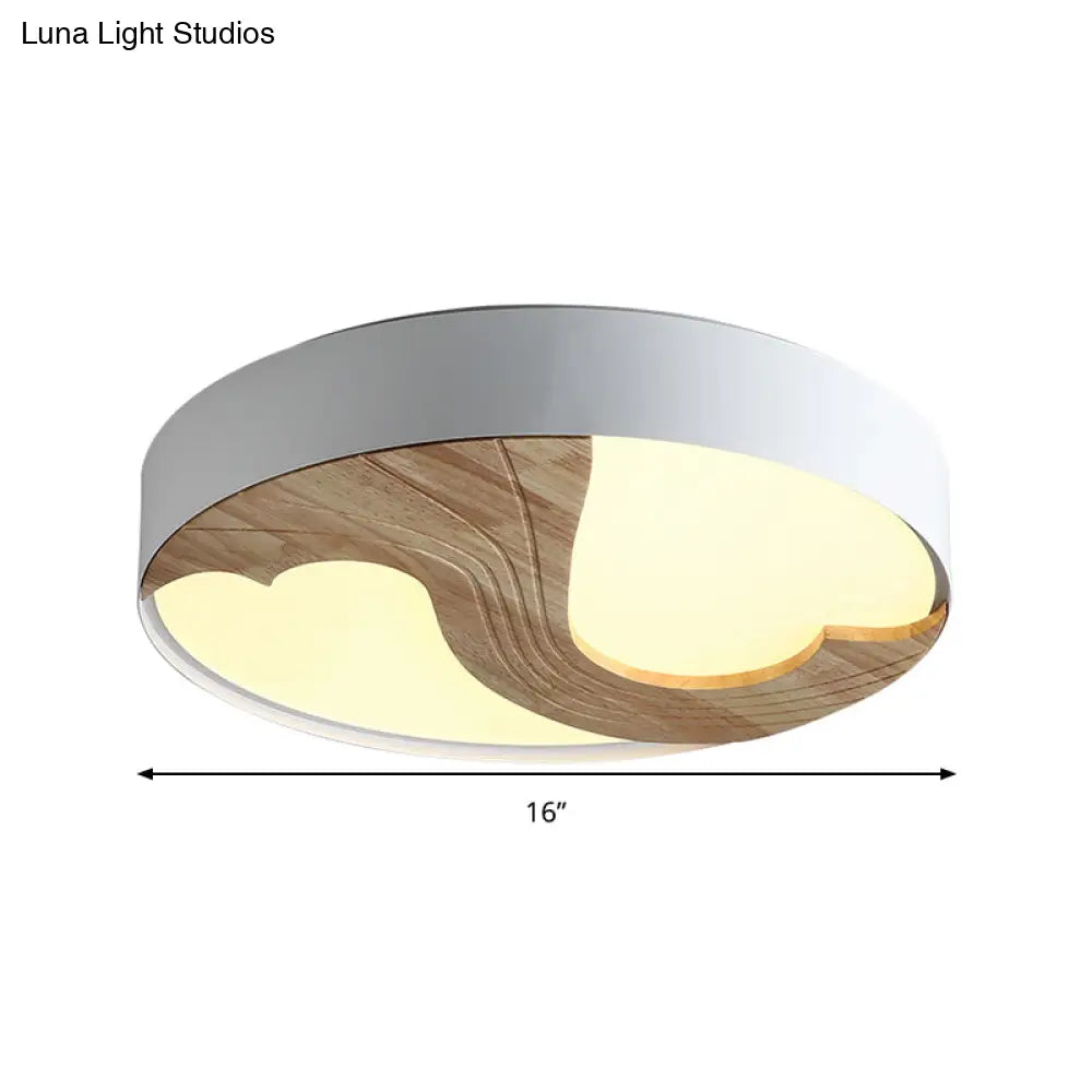Romantic Wood Led Ceiling Lamp With Double Loving Heart Design For Kid’s Bedroom - White