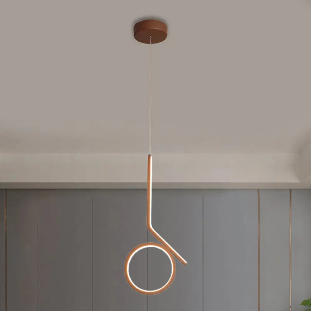 Contemporary Round And Bent Linear Metallic Led Pendant Ceiling Fixture In Brown With Warm/White