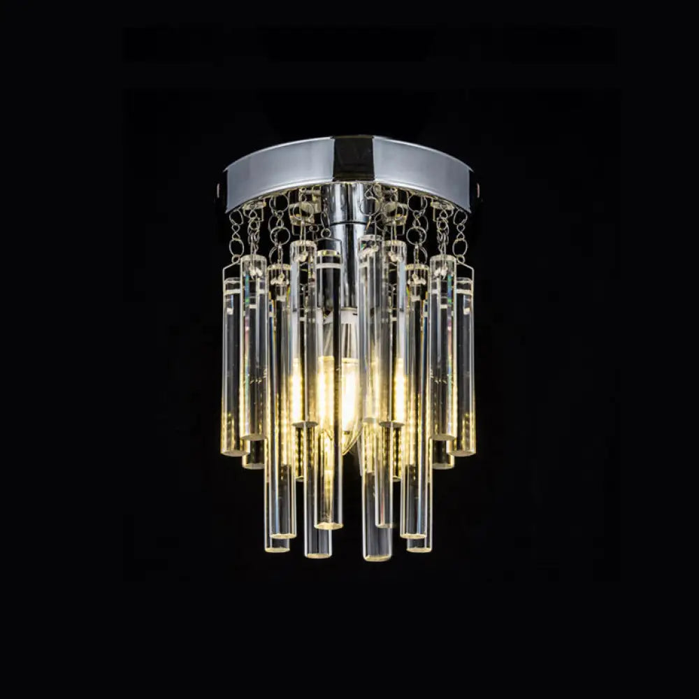 Round Chrome Crystal Bar Flush Mount Ceiling Light - Bare Bulb Flushmount Clear / 6’