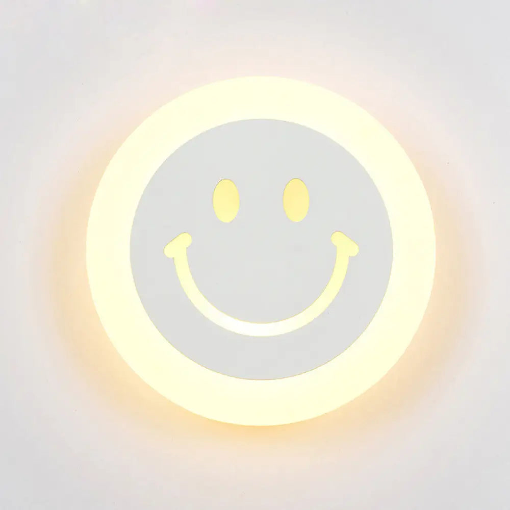 Round Led Smiley Wall Sconce Kit - Thin & Acrylic Warm/White Light For Bedroom White /