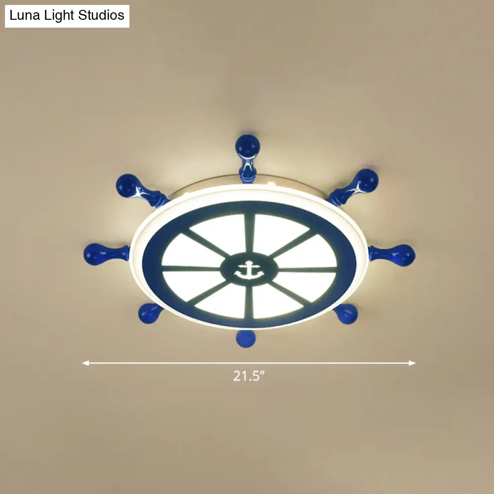 Rudder Kids Ceiling Lamp In Navy Blue - Creative Led Flush Mount Light