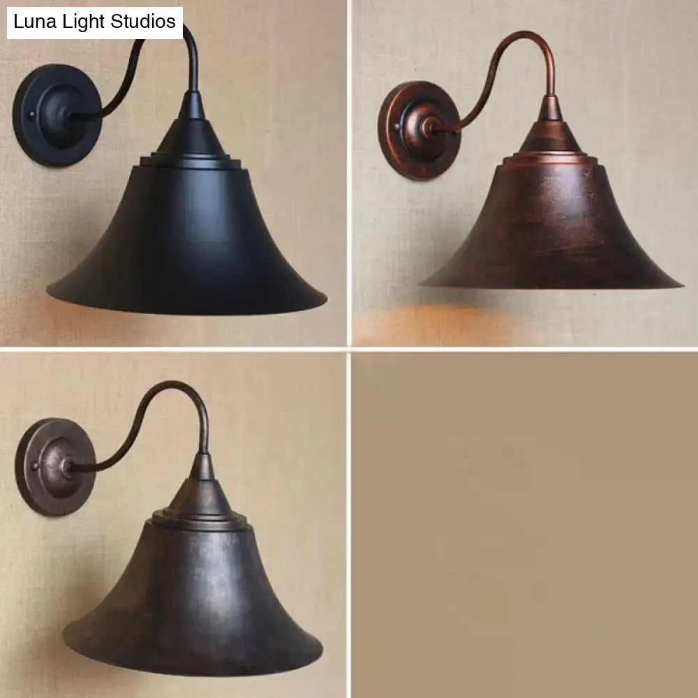 Rustic 1-Light Iron Carillon Wall Sconce In Black/Antique Black For Bistro/Outdoor Spaces