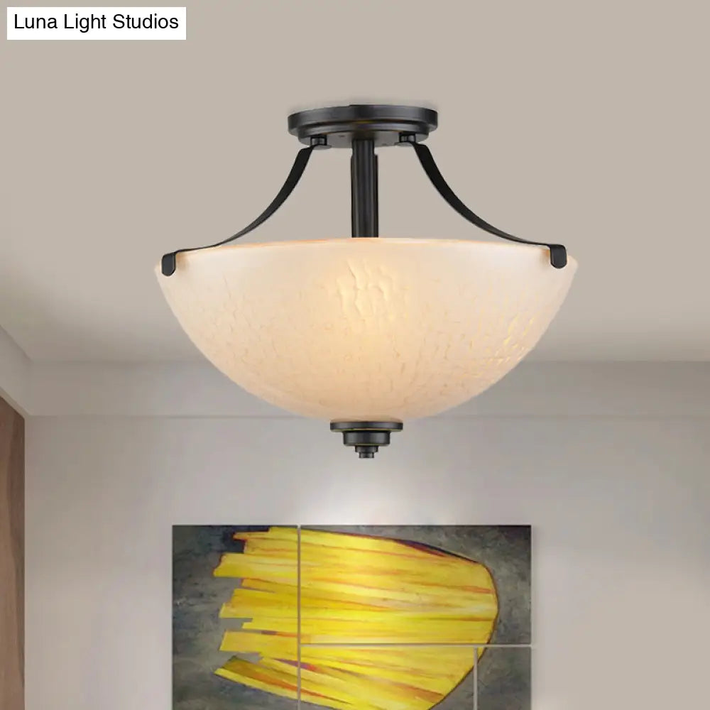 Rustic 2 - Head Frosted Glass Ceiling Light For Kitchen - Rural Dome Semi - Flush Mount In Black