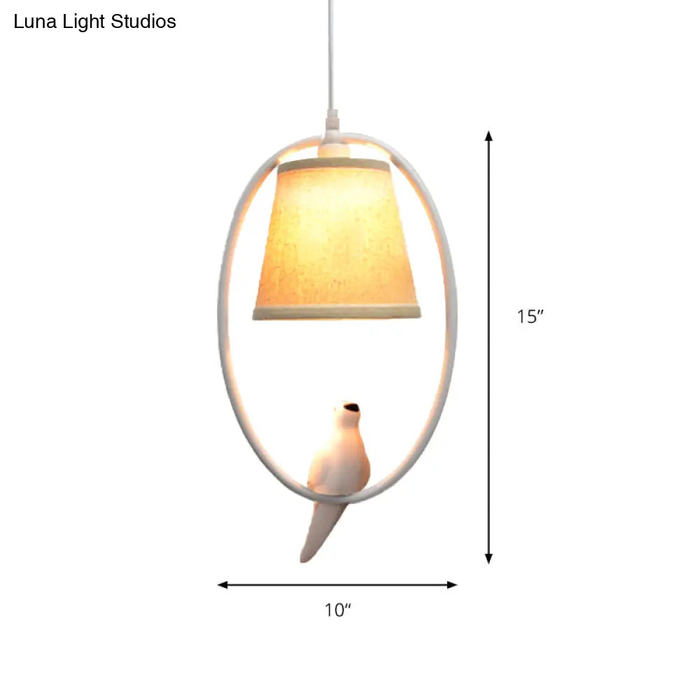 Rustic Beige Pendant Light With Bird Accent - Stylish Oval Metal Ceiling For Hotels
This Improved