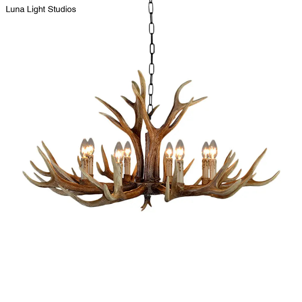 Rustic Countryside Stag Antler Chandelier - 6/8/10 Lights Pendant Fixture In Brown Resin For