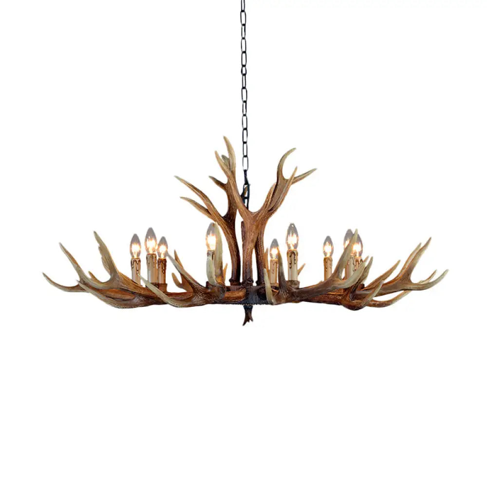 Rustic Countryside Stag Antler Chandelier - 6/8/10 Lights Pendant Fixture In Brown Resin For