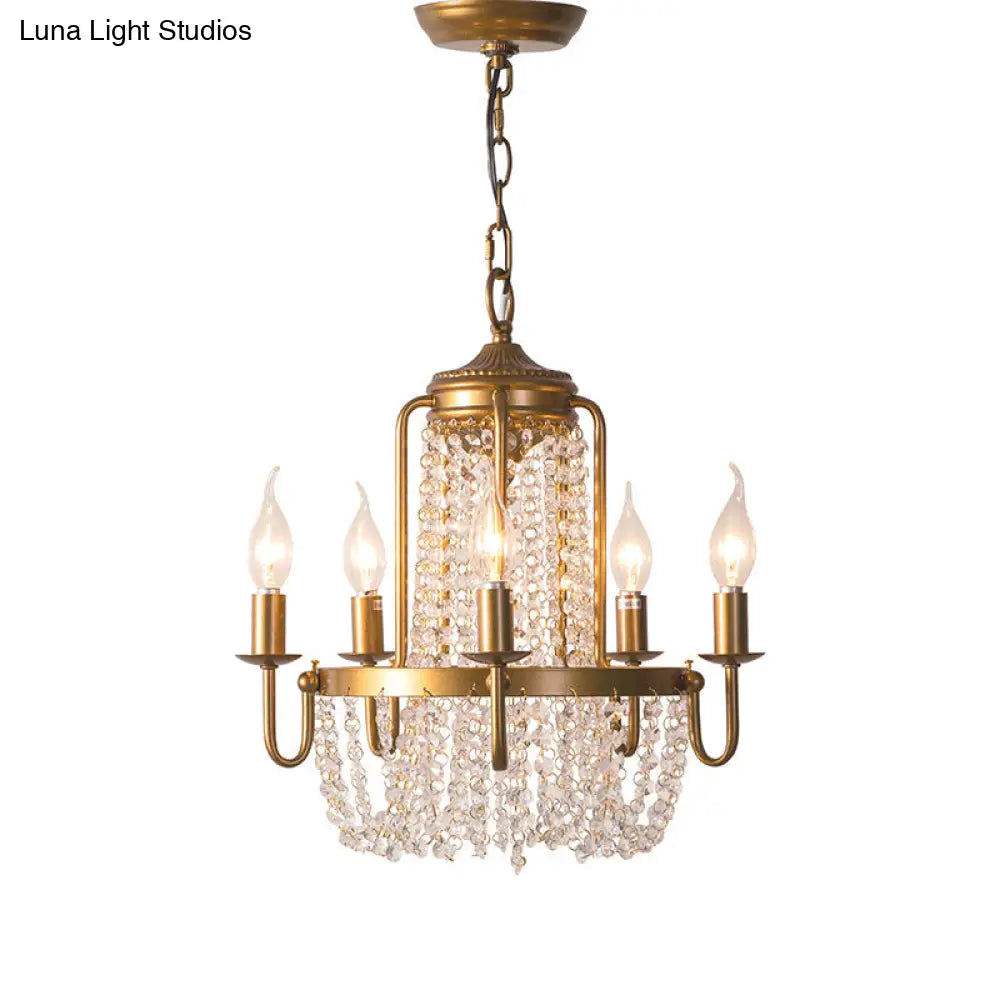 Rustic Gold Candle Style Chandelier - Crystal Octagons & Hanging Pendant For Living Room