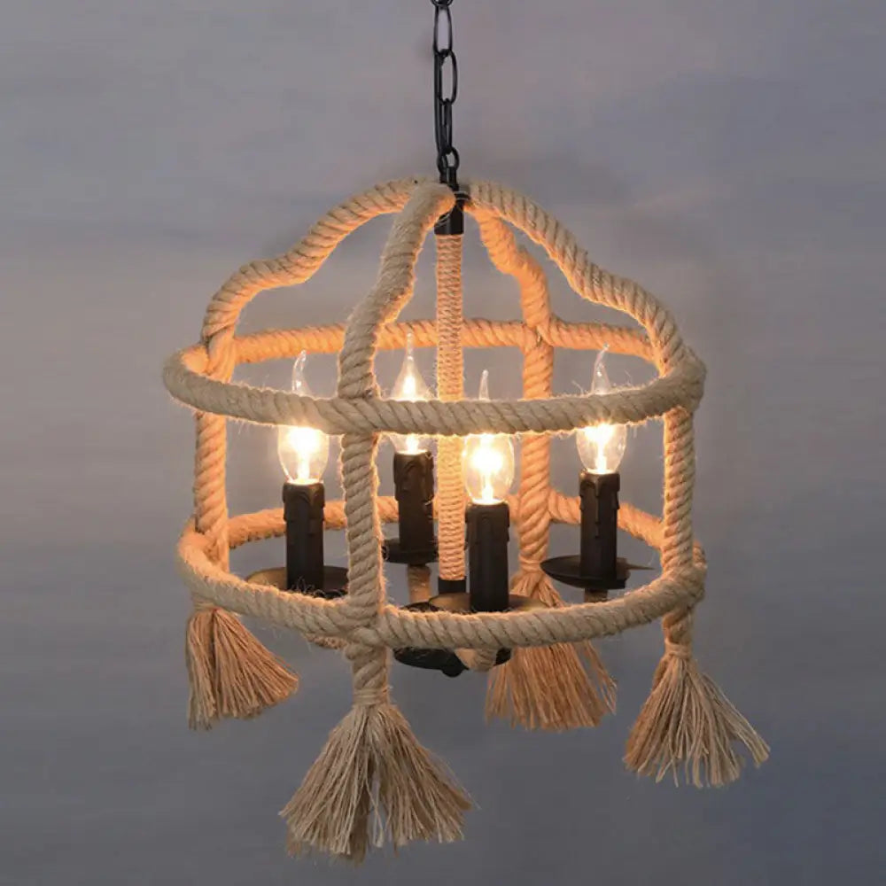Rustic Hemp Rope Hanging Lamp Vintage Single-Bulb Pendant For Restaurants - Brown / L