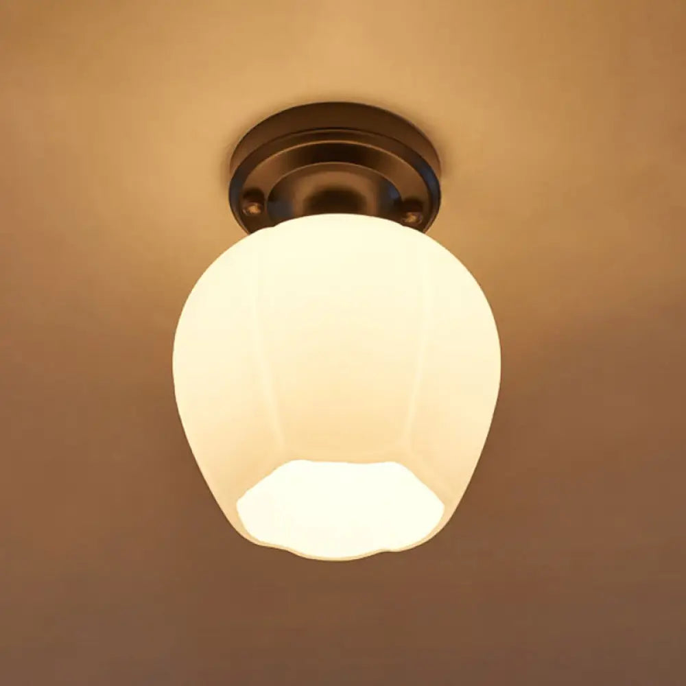 Rustic Metal Small Ceiling Lamp - Black Finish With Shaded Design For Corridors Flush Mount Light /