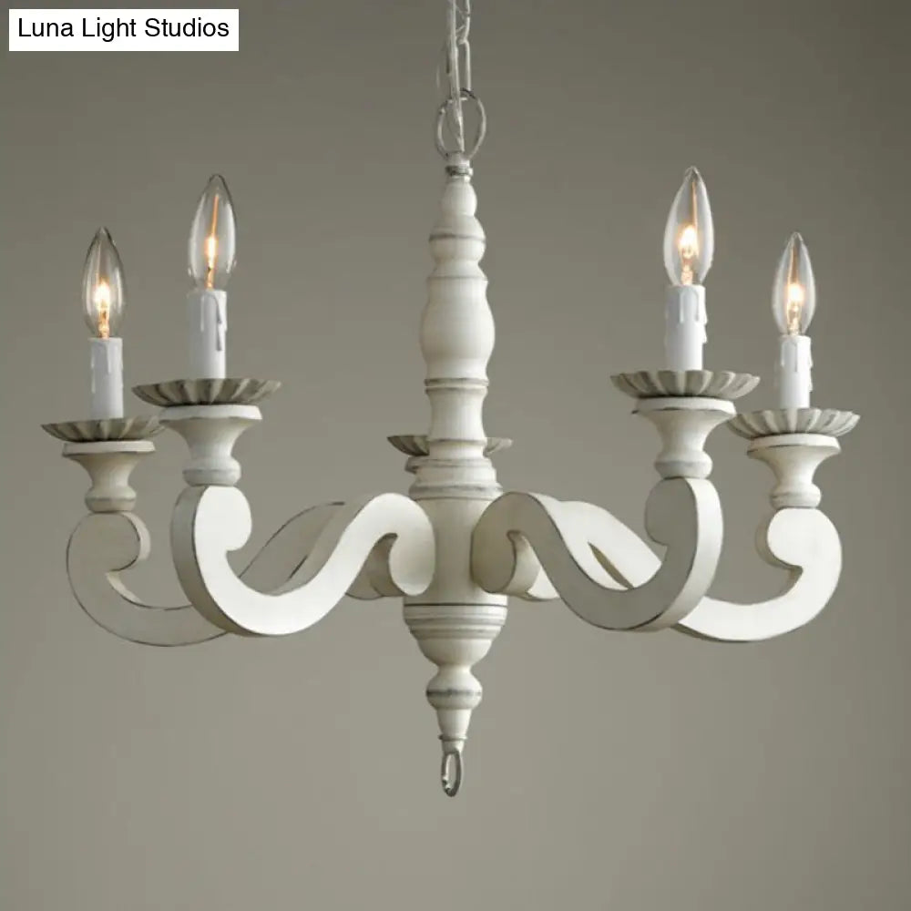 Rustic White Chandelier Pendant Light For Living Room - Elegant Wood Design