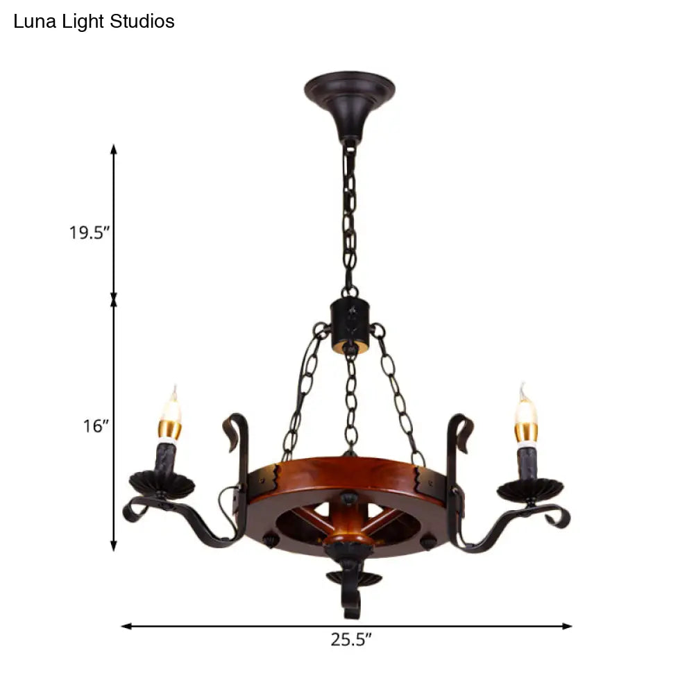 Rustic Wood Candle Chandelier - Red Brown 3/5/6 Lights Dining Room Hanging Light