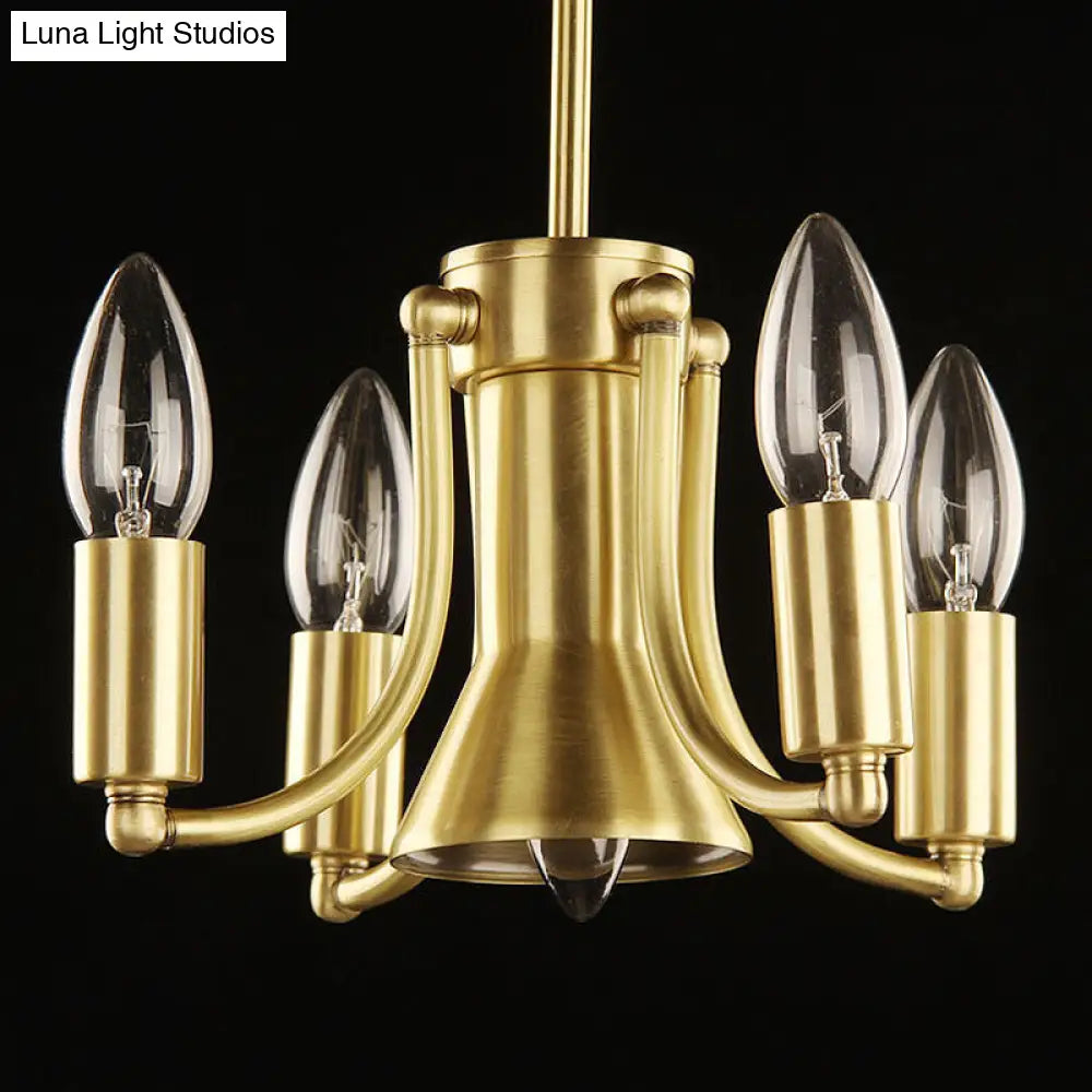 Sandblasted Glass Chandelier - Colonial Brass Dome Bedroom Pendant Lighting Fixture Set Of 5 Bulbs