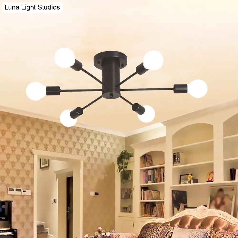 Semi Flush Mount Vintage Ceiling Light Fixture 6/8 Heads Black/White Metallic For Kitchen