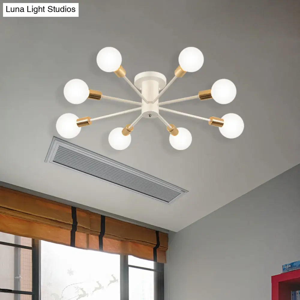 Semi Flush Mount Vintage Ceiling Light Fixture 6/8 Heads Black/White Metallic For Kitchen