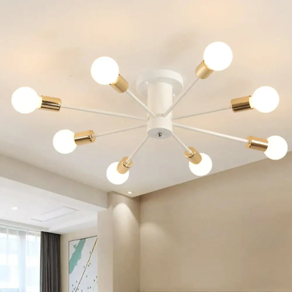 Semi Flush Mount Vintage Ceiling Light Fixture 6/8 Heads Black/White Metallic For Kitchen 8 / White