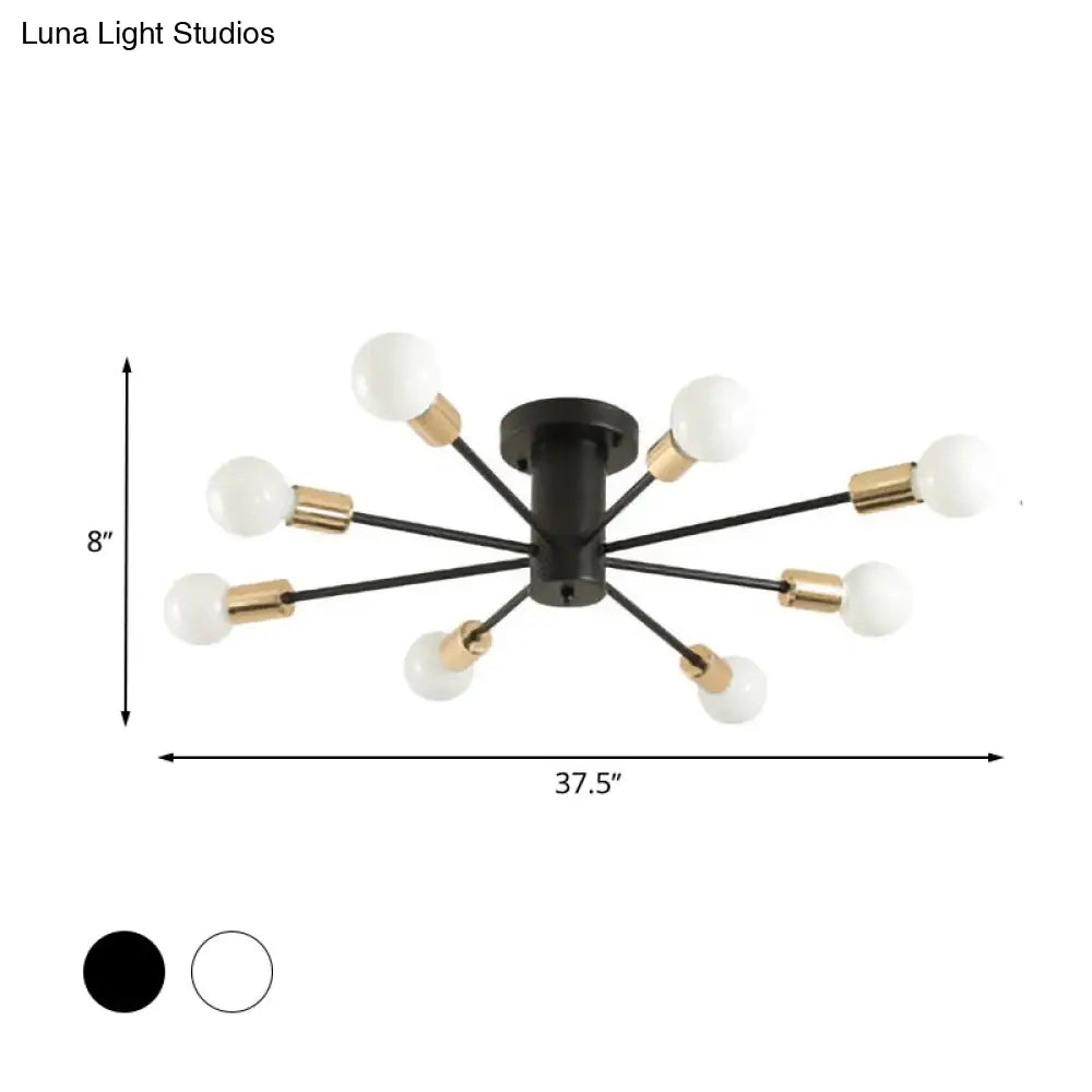 Semi Flush Mount Vintage Ceiling Light Fixture 6/8 Heads Black/White Metallic For Kitchen