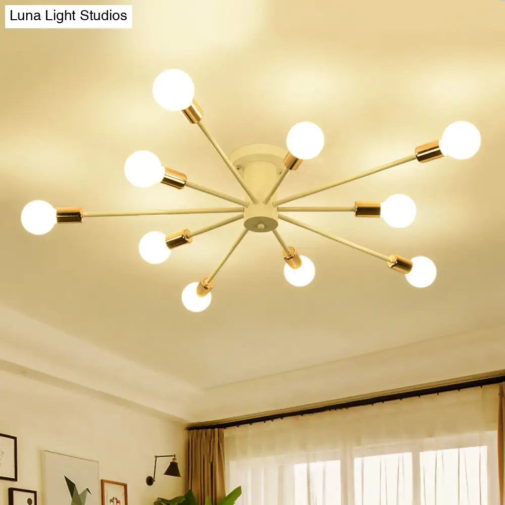 Semi Flush Mount Vintage Ceiling Light Fixture 6/8 Heads Black/White Metallic For Kitchen