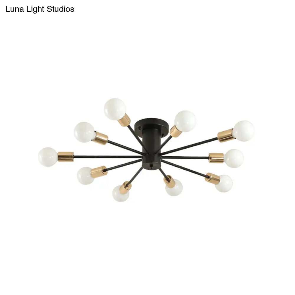 Semi Flush Mount Vintage Ceiling Light Fixture 6/8 Heads Black/White Metallic For Kitchen