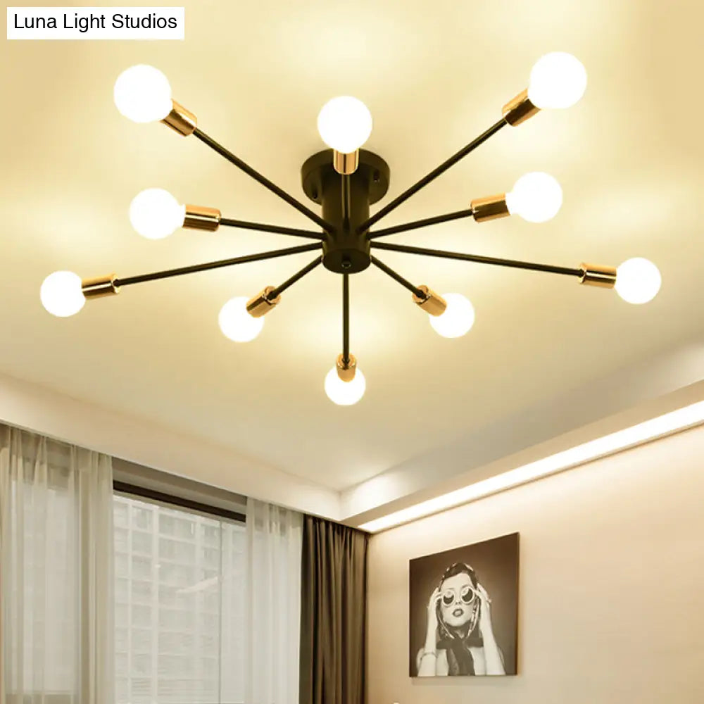 Semi Flush Mount Vintage Ceiling Light Fixture 6/8 Heads Black/White Metallic For Kitchen