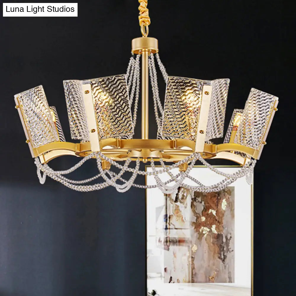Simplicity Crystal Chandelier With Beaded Pendant - Brass Finish 6/8 Heads Ideal For Living Room